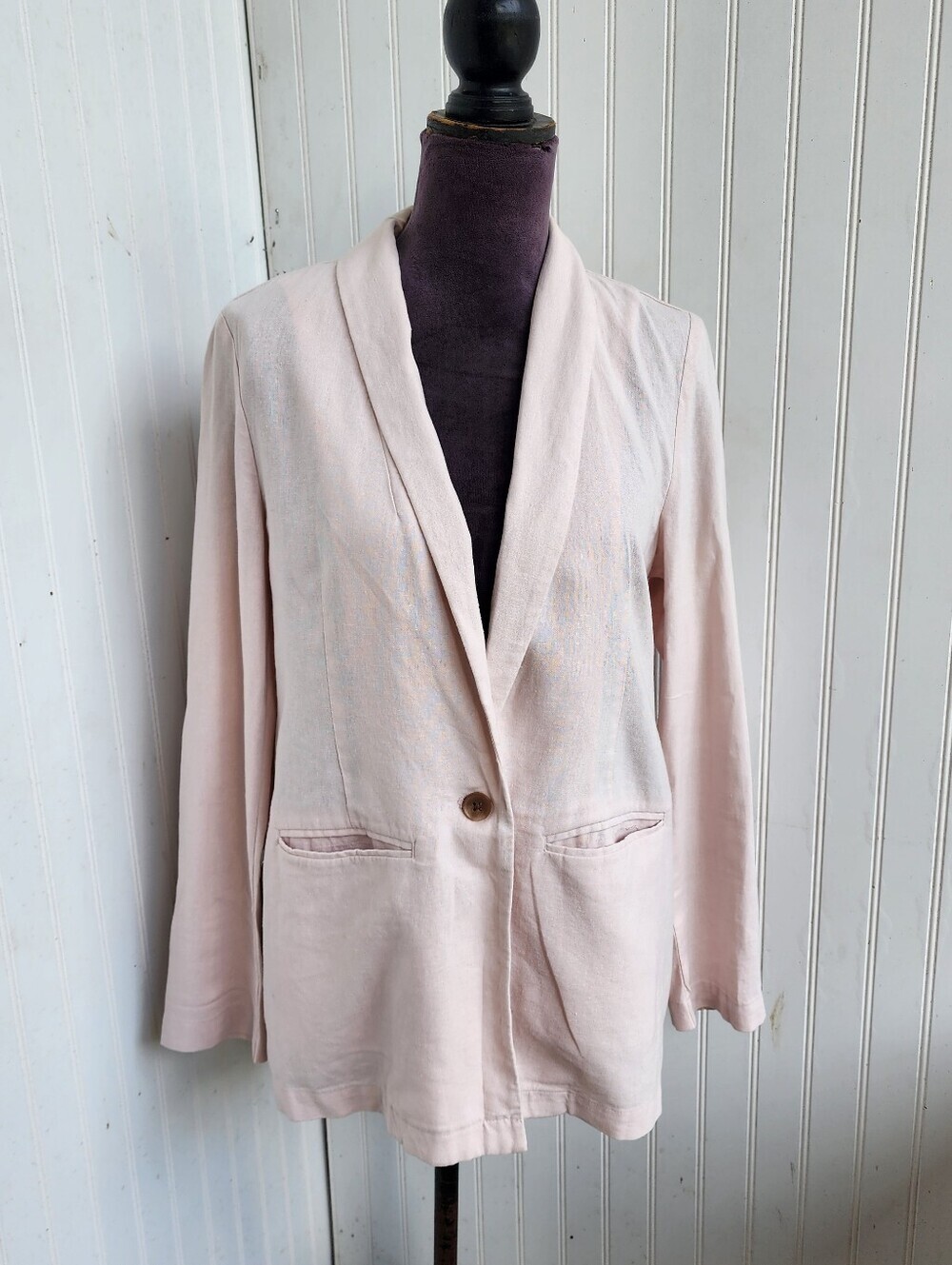 Old Navy Linen Rayon Blazer Womens Pink Long Sleeve One Button Pockets Sz S